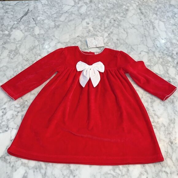NWT KISSY KISSY RED BOW VELVET DRESS 18/24M - Picture 3 of 9